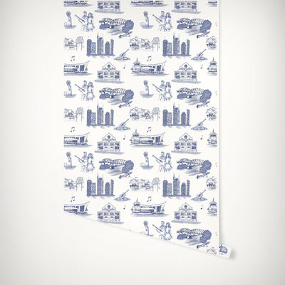 Wallpaper Navy / Double Roll / Small Nashville Toile Wallpaper Katie Kime Design