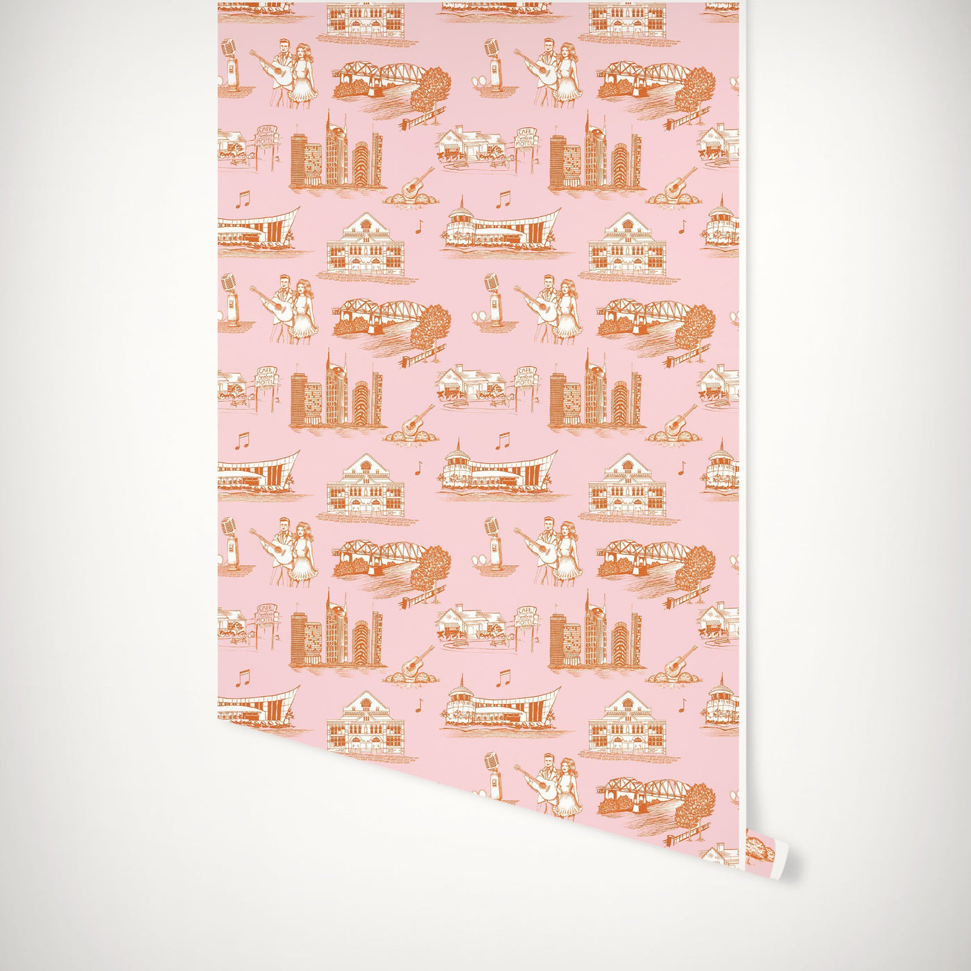 Wallpaper Orange Pink / Double Roll / Small Nashville Toile Wallpaper Katie Kime Design
