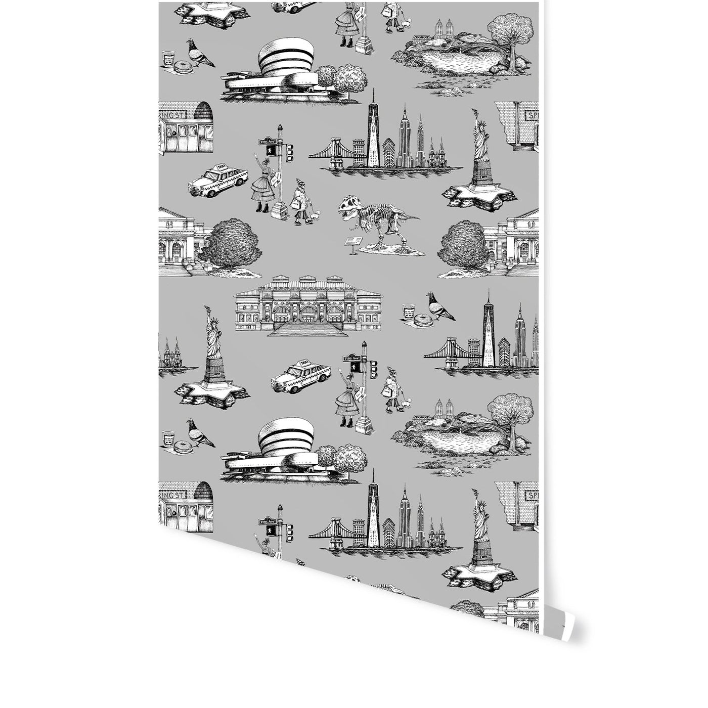 Wallpaper Grey / Double Roll New York Toile Wallpaper Katie Kime Design