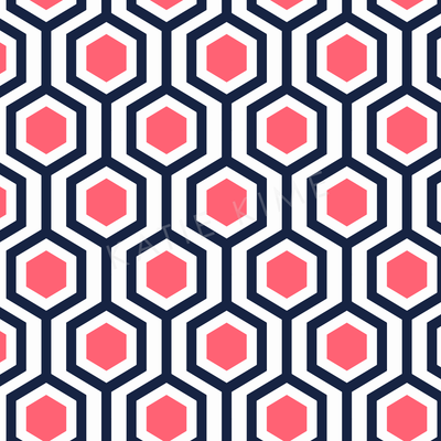 Wallpaper Double Roll / Coral/Navy Honeycomb Wallpaper Katie Kime Design